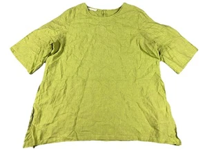 Bryn Walker Top donna verde taglia 3X lino maniche a 3/4 boxy oversize Lagenlook - Foto 1 di 12