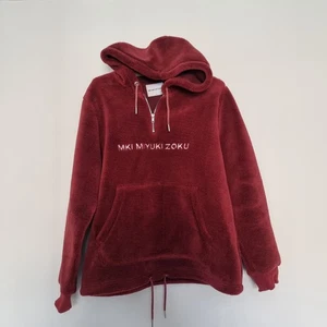 MKI Miyuki Zoku Burgundy Sherpa Fleece Hoodie Quarter Zip Size M VGC - Picture 1 of 19