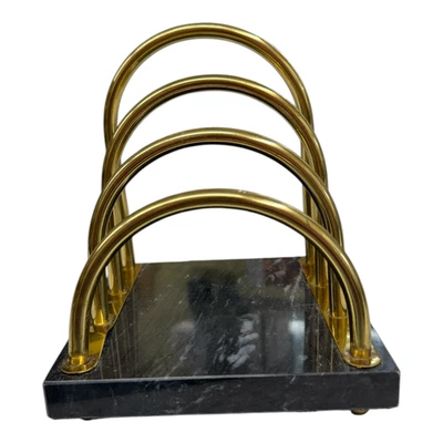Vintage Brass Marble Letter Holder Mail Organizer Sorter Desktop Arch - Image 1 of 4