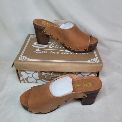 SBICCA Boho Retro Gamuza Zueco Tacón Mula Años 70 90 Tostado Tachonado Montrose Talla 9 Nuevo en Caja  Foto 1 de 4