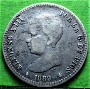ALFONSO XIII. 1 Peseta, 1889  * - (89), Ag, Escasa - Picture 1 of 2