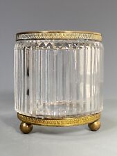 French France Glass & Brass Round Desk or Dresser Container on 3 Ball Feet (2)
