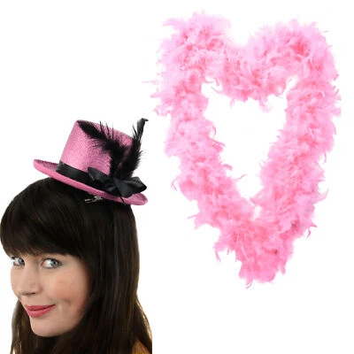 HEN PARTY FANCY DRESS PINK FASCINATOR HAT FEATHER BOA BURLESQUE PARTY COSTUME - Image 1 of 3