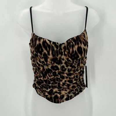 MOA MOA Bustier Top Cami Ruched Mesh Leopard Hook & Eye Juniors L Tank Sexy NEW - Image 1 of 4