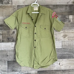 Vintage Boy Scouts of America Offical Shirt Size S M Sanforized Uniform Patches - Picture 1 of 8