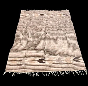 Vtg Fringed Woven Wool Blanket Guadamaian Aztec Design 64 X 80 Browns Gray Cream - Picture 1 of 4