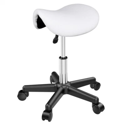 UKMART365 Rolling Saddle Stool Height Adjustable Salon Chair for Massage Tattoo White