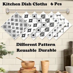 Kitchen Dish Cloths Cleaning Dishcloth Washing Reusable Durable 6pcs Dish Towels - Picture 1 of 16