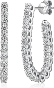 Moissanite Hoop Earrings for Women,0.5 Ct-1.76ct Round Cut Lab Created - Picture 1 of 6