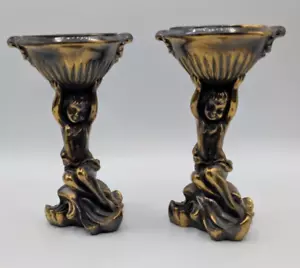Par de Candelabros Cerámica Oro Negro Pintados a Mano Vintage Hecho en Italia 1978 - Imagen 1 de 14