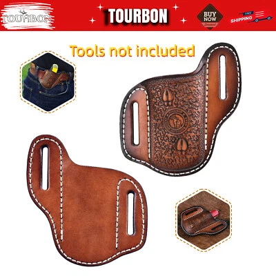 TOURBON Leather Folding Knife Pancake Sheath Belt Carrying Pouch EDC Knives Case - Image 1 of 4