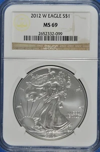 2012 W Burnished $1 Silver Eagle NGC MS 69 (Brown Label) - Picture 1 of 2