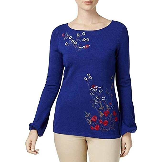 Charter Club Womens Blue Embroidered Pullover Sweater Top Plus 2x BHFO 9617