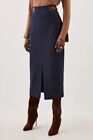 BNWT Karen Millen Tailored Denim Tab Detail Midi Skirt Size 12 RRP £89