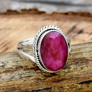 Pink Ruby Ring 925 Sterling Silver Handmade Ring Unique July Birthstone Ring - Picture 1 of 10