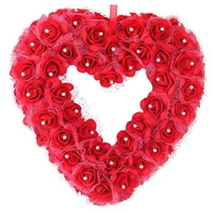 Heart Shaped Wreath Floral Rose Artificial Garland Door Wreath for Home Red - Picture 1 of 7