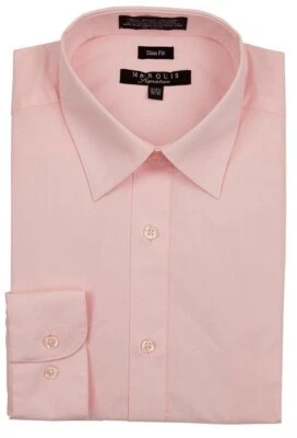 Camisa de vestir Marquis para hombre premium calce ajustado con botones manga larga color liso Foto 1 de 3