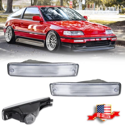 JDM Chrome / Clear Front Bumper Turn Signal Lights For 1990-1991 Honda CRX CR-X - Image 1 of 4
