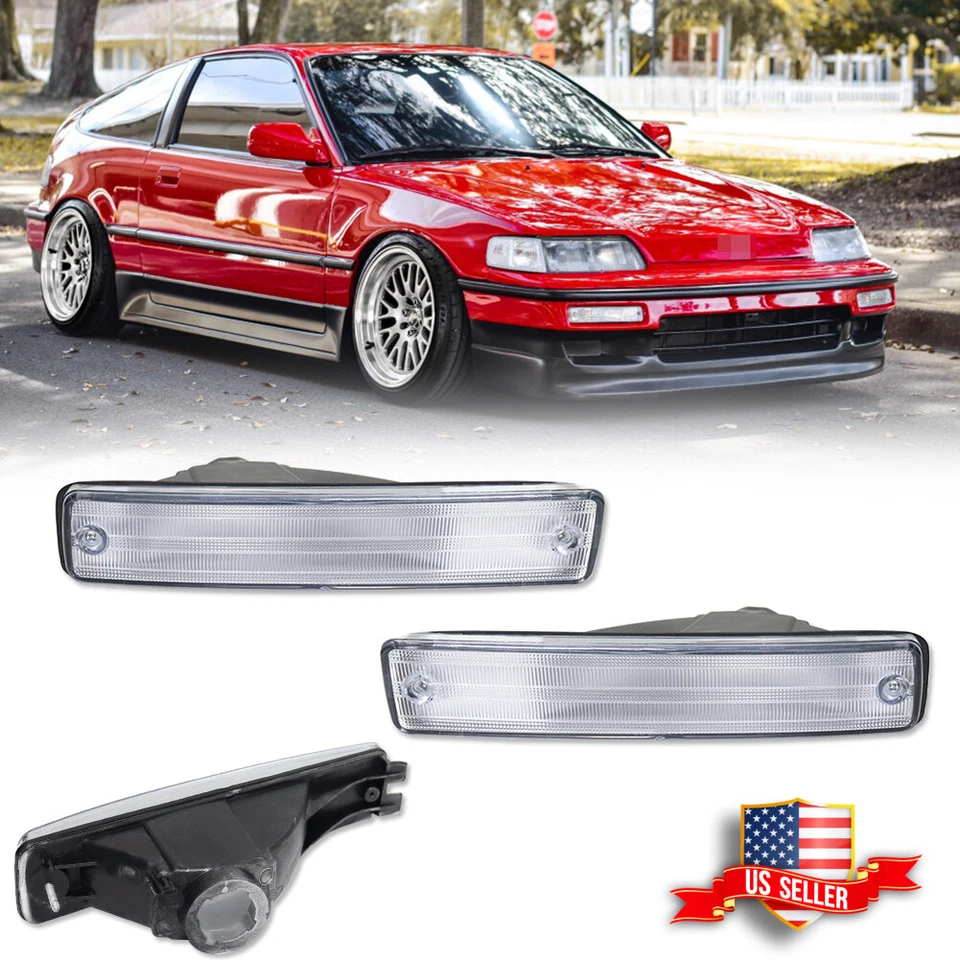 Luces de señal de giro del parachoques delantero JDM cromadas/claras para Honda CRX CR-X 1990-1991 Foto 1 de 4