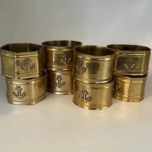 VINTAGE BRASS Set of 8 Raised Anchor NAPKIN RINGS Nautical Navy Beach Coast - Picture 1 of 4