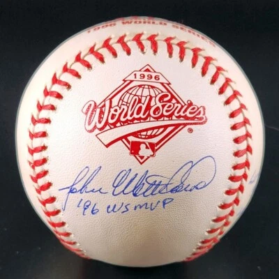 JOHN WETTELAND NEW YORK YANKEES WORLD SERIES LOGO AUTHENTIC SIGNED STAT BALL JSA - Image 1 of 3