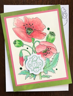 Handmade Greeting Card - Get Well Card, Feel Better Soon, Watercolor Card - Image 1 of 3