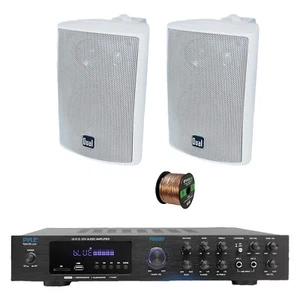 Pyle PDA8BU 5.1 Channel Home Audio Bluetooth Receiver, 2x 4" White Speakers,Wire - Picture 1 of 8