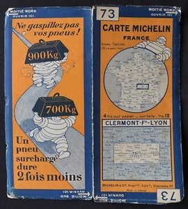 Tarjeta MICHELIN 73 CLERMONT-FERRAND LYON 1929 Guía Bibendum neumáticos mapa - Imagen 1 de 1