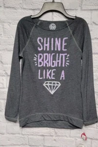 NWT SO GIRL 10 DARK GRAY BARDOT NECK PURPLE GLITTER SHINE BRIGHT DIAMOND L/S TOP - Picture 1 of 14