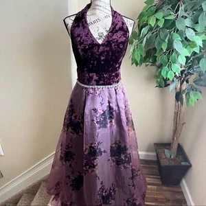 Vestido Floral Halter Terciopelo Ignite Evenings Púrpura Talla 8 - Imagen 1 de 16