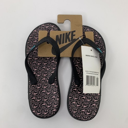Sandali perizoma Nike Solay neri con stampa sorriso rosa taglia 12C