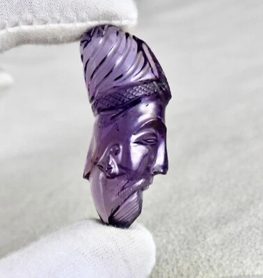 Natural Amethyst Engraved Face Cab 46x18mm 70.03 Ct Gemstone Pendant Designing - Image 1 of 4