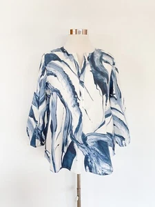 THE ARK blue stretch cotton blend long sleeve hi lo tunic top / sz L / 14, 16 - Picture 1 of 8