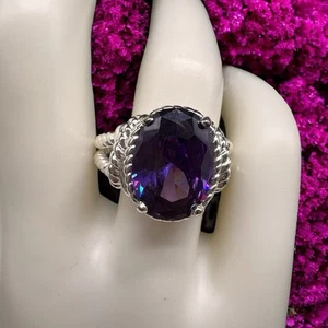 NVC NATALIYA V COLLISTER Purple Crystal Cocktail Ring Rhodium Plated Size 8 - Picture 1 of 13