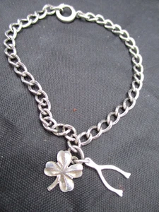 Vintage Bettelarmband "Glück der Iren" Kleeblatt Querlenker Sterling 7" EUC Etui - Bild 1 von 3