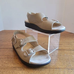 SAS Double Buckle Sandals Natural Embossed Leather Tripad Comfort Women size 8½ - Picture 1 of 13