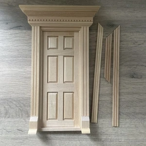 Dolls House Front Door 1:12 12th Scale Miniature Dentil Trim Panelled Door DIY - Picture 1 of 1