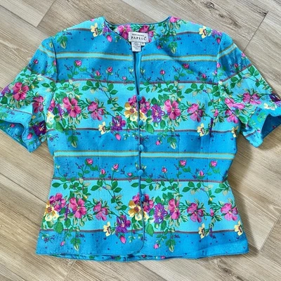 Chaqueta Blazer Formal Años 90 Estilo Floral 12 De Colección Adrianna Papell 100% Azul SEDA Foto 1 de 4