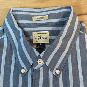J Crew Shirt Mens Large Classic Fit Striped Button Down Cotton Blue - Picture 1 of 7