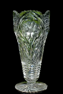 American Brilliant Period Footed Tall Glass Vase Flowers Hobstar Step Cut 11.75" - Picture 1 of 24