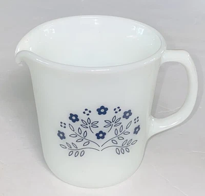 Vintage Pyrex Creamer Milk Glass Summer Impressions Blue Floral Cottage Core - Image 1 of 4