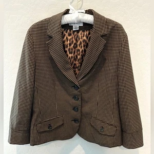 NINE WEST | Vintage Brown Plaid Checkered Cropped Classic Academia Blazer | 14 - Picture 1 of 6