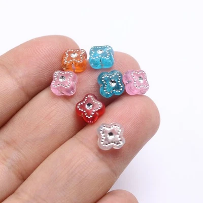 300pcs Mixed Color Sparkling Silver Acrylic Flower Square Beads 8mm Spacer Craft - Image 1 of 4