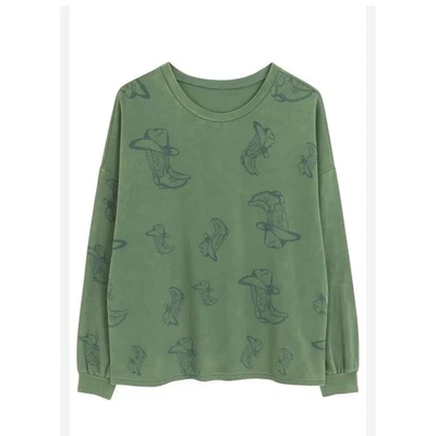 Nuevo Caballete Mujer Boho Western Bota Sombrero Verde Suéter Vaquera Rancho Manga Larga Foto 1 de 4