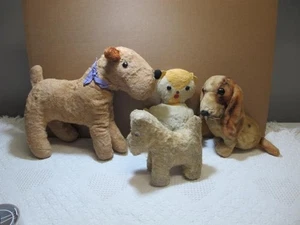 4 Stück antike Plüsch Hunde & Bär Schnauzer & Hound Dog - Bild 1 von 12