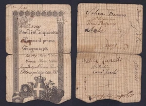 Banconota Italia Regie Finanze Torino 50 lire 1794 P.-S118a MB/F - Picture 1 of 2