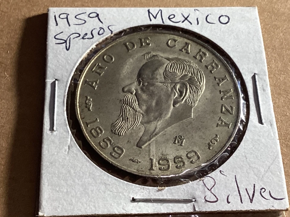 1959 Mexico 5 Pesos Año De Carranza KM #471 GREAT DETAILS SILVER # 539 - Image 1 of 2