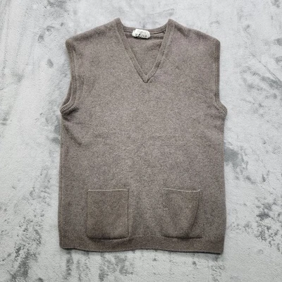 Vintage 80s Norm Thompson Sweater Mens S Brown Wool Mink V-Neck Vest Sleeveless - Image 1 of 4