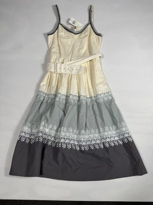 NWT BCBGirls Sleeveless V-Neck Belted Dress Women’s 4 Retail $139 Beige & Gray - Image 1 of 4