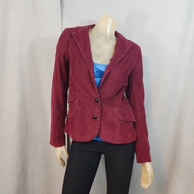 Chaqueta Blazer London Jean Rojo Sólido Pana Cuello Muesca Larga Slv Talla 0 XSMALL Foto 1 de 4